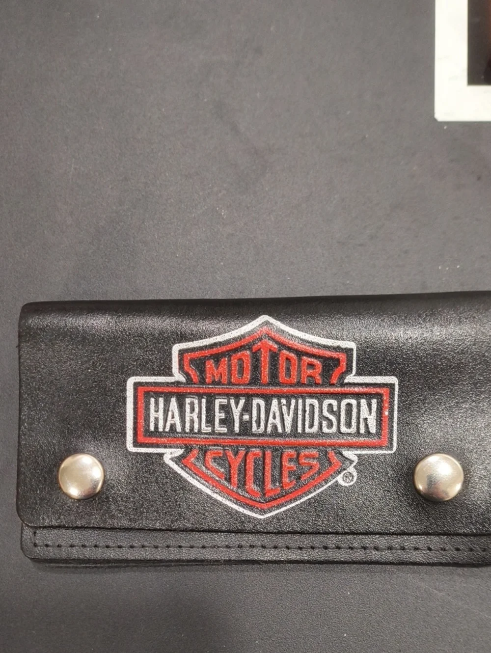 Vintage Harley-Davidson Black Leather Wallet with Red Logo Shield